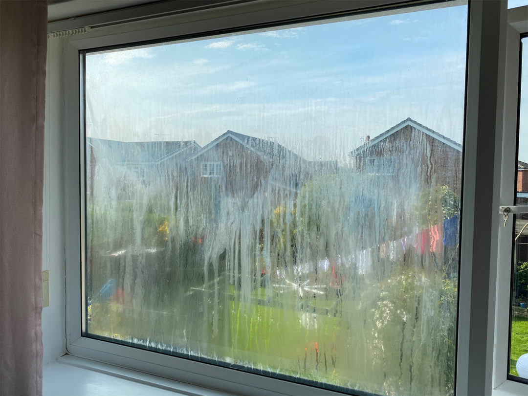 Condensation trapped between the panes of a failed double glazed unit in Doncaster